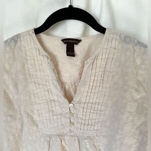 Bit & Bridle Ivory Long Sleeve Cotton Blouse, Flowy Textured Bohemian Top